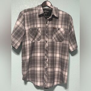 Orvis Men’s 100% Polyester S/S Button Shirt Gray/White Plaid ***XL***
